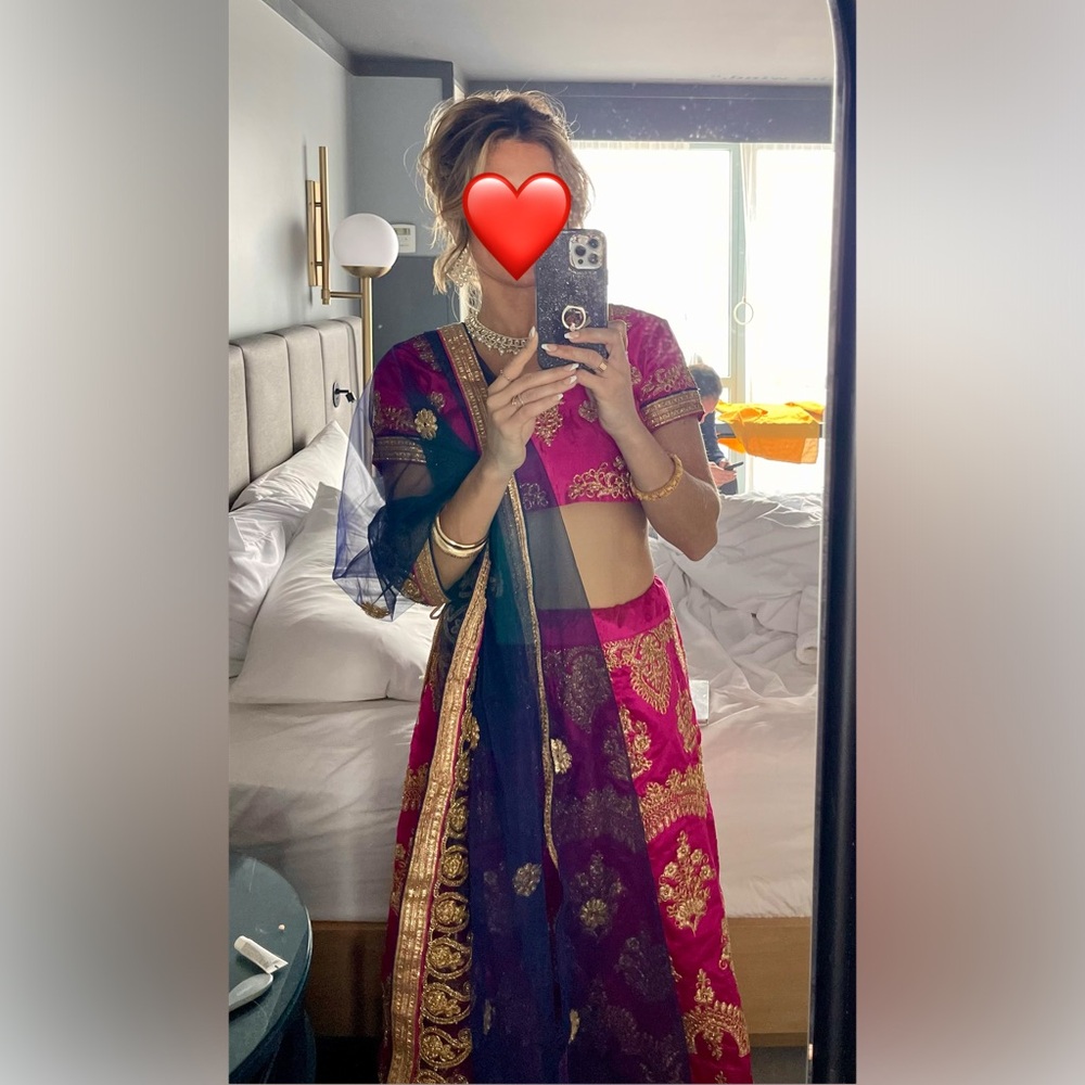 Traditional Women’s Pink Lehenga with Gold Embroidery - Picture 7 of 8